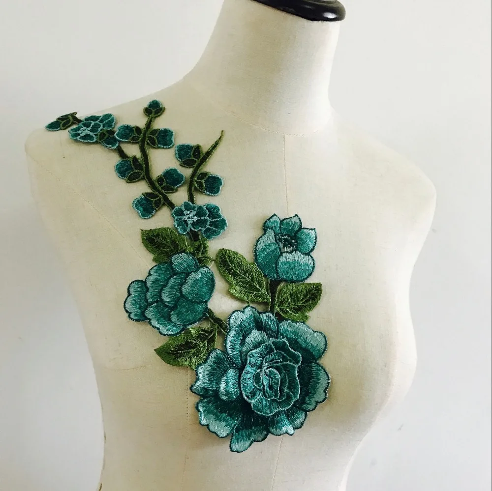 

33*15cm 3D Embroidered Flower Collar Patches For Dress Clothes DIY Sewing Accessories Handmade Rose Embroidery Applique