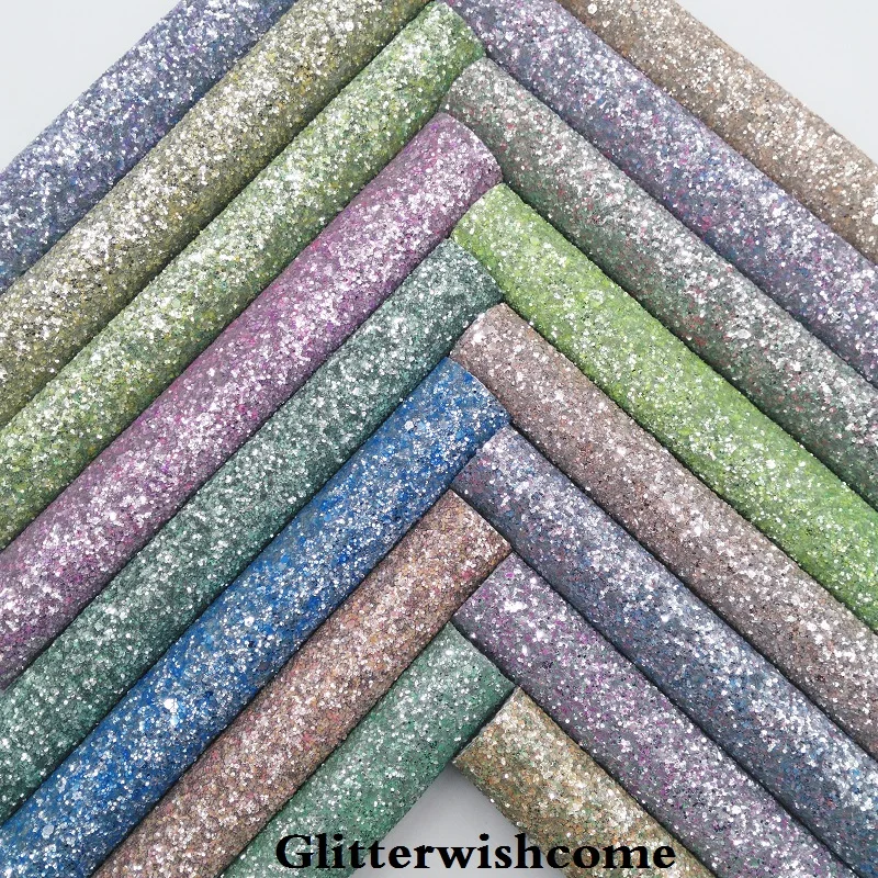 

Glitterwishcome 21X29CM A4 Size Synthetic Leather, Chunky Glitter Leather fabric Vinyl for Bows, GM055A
