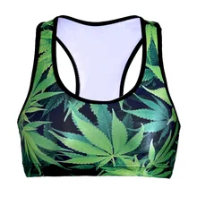 NEW 0051 Summer Sexy Girl Women green leaf weeds 3D Prints Padded Push Up Gym Vest Top Chest Running Sport Yoga Bras