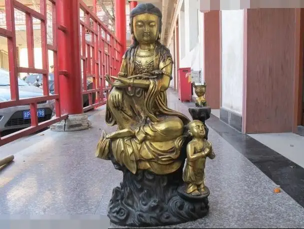 

Tibet Fane Bronze Gild Freedom Ru yi Boy Kwan-Yin Bodhisattva Buddha Statue