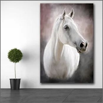 

Large size Printing one handsome white horse beautful 5 wall art canvas print pictures for living room and bedroom No Frame