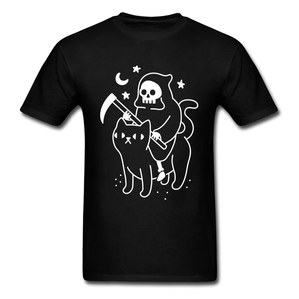 Death Rides A Black Cat T-Shirt Funky Short Sleeve Unique All Cotton Round Neck Men Tees Party Tee Shirts Summer Death Rides A Black Cat black