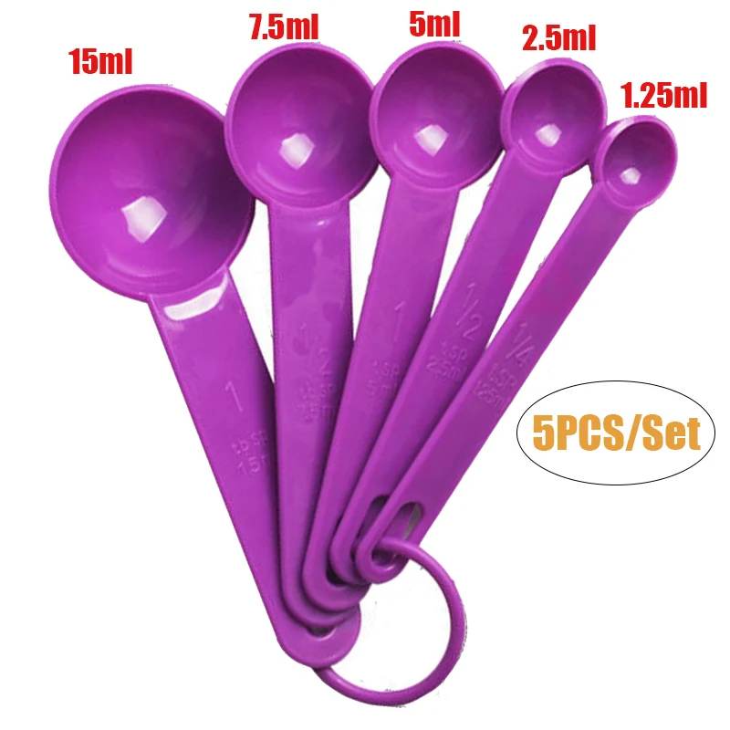 

Creative 5pcs/set Baking Cooking Kitchen Tools Measuring Spoon Silicone Measuring Ladle with Scale Purple&Black Kitchen Tools