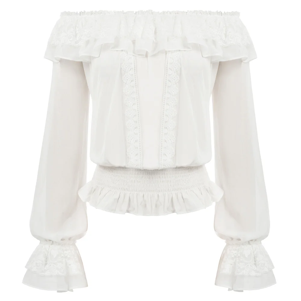 Sexy Women's shirt vintage party gothic style Long Sleeve Off Shoulder Ruffles Decorated club evening elegant blouse summer Tops