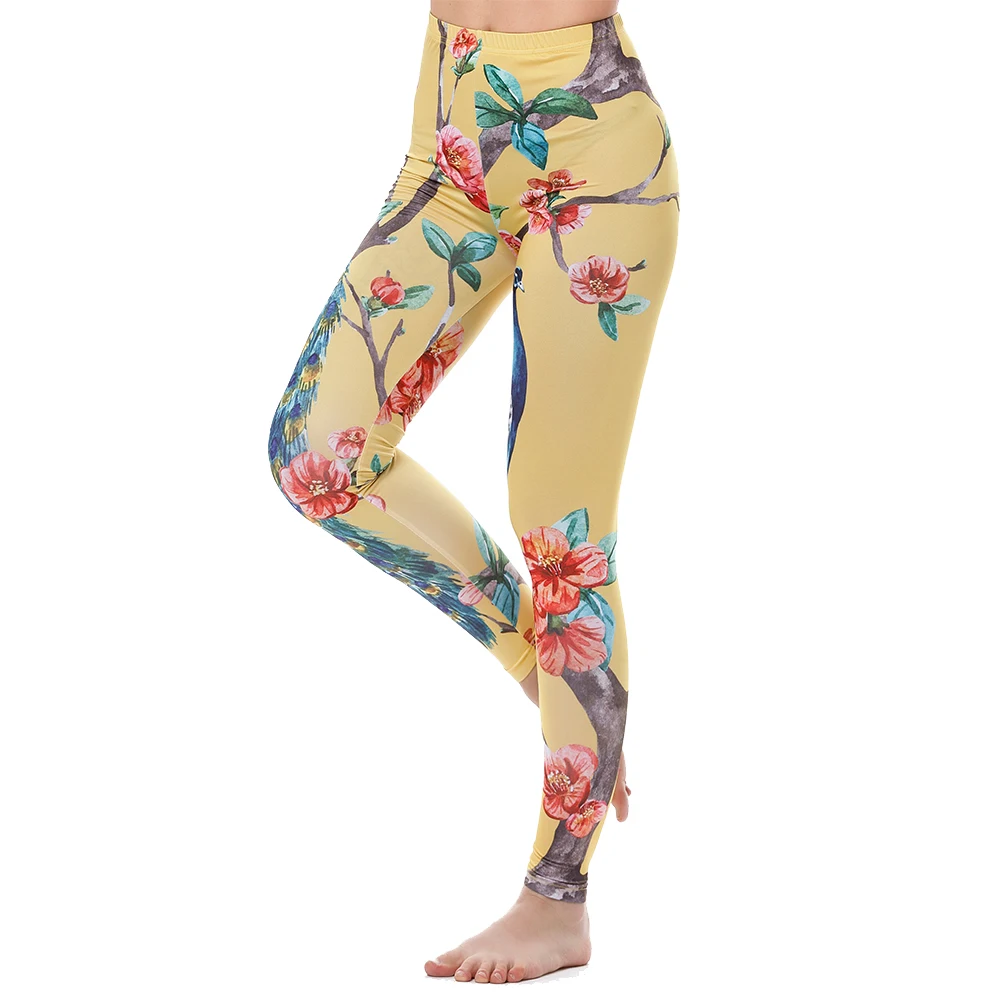 KYKU Slim Legging Peacock Leggings Women Fitness Clothing 3d Print Leggings Peacock Sexy Yellow Red Flower Leggin High Quality flare leggings