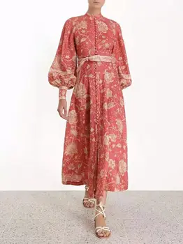 

High Quality Print Women Dress Vintage Fashion Celebrity Long Red Elegnat Evening Party Dresses