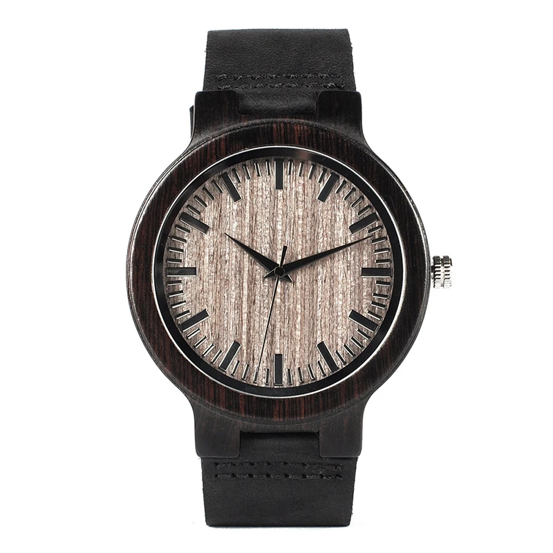 BOBO BIRD Men Wood Watches Quartz Watch Black Real Leather Band Wooden Special WristWatch Relogio Masculino C-C26 DROP SHIPPING