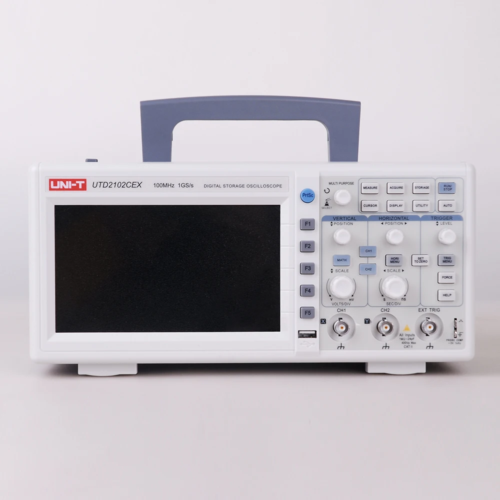 Оригинальный UNI T UTD2102CEX 100 МГц цифровой осциллограф с 7 дюймовым ЖК дисплеем 1GS/S 2