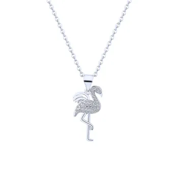 

10PCS Luxury Brand Design Cubic Zirconia White Crystal Flamingo Pendant Chokers Necklaces For Women Bird Choker Necklace
