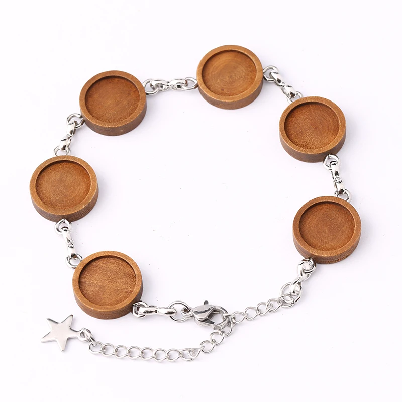 

onwear 5pcs wood cabochon bracelet base settings 12mm dia blank wooden bezel trays for bracelets making diy jewelry findings