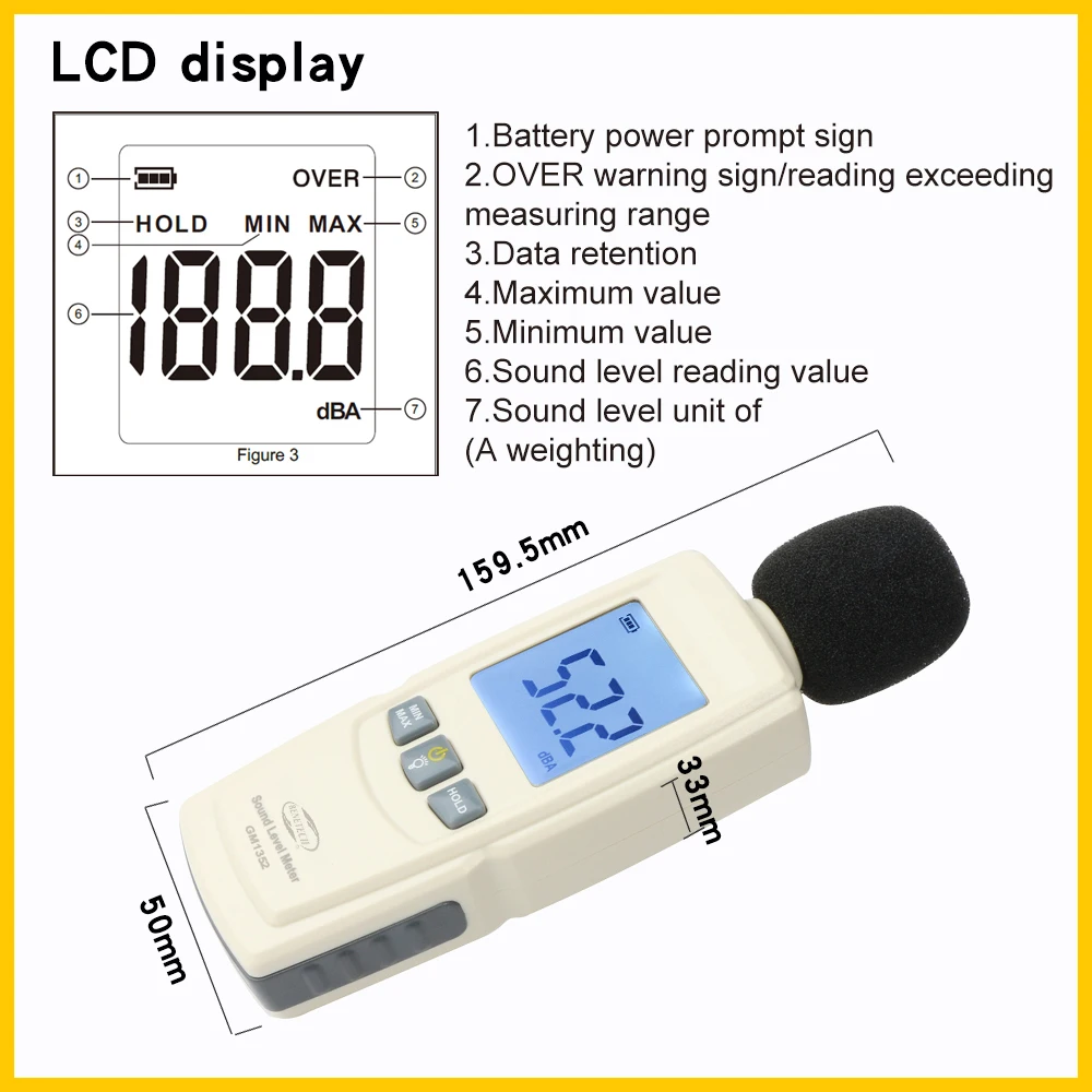 Digital Mini Sound level meters Decibel meter Noise Audio detector Diagnostic-tool Automotive Microphone Tester GM1352-BENETECH 2