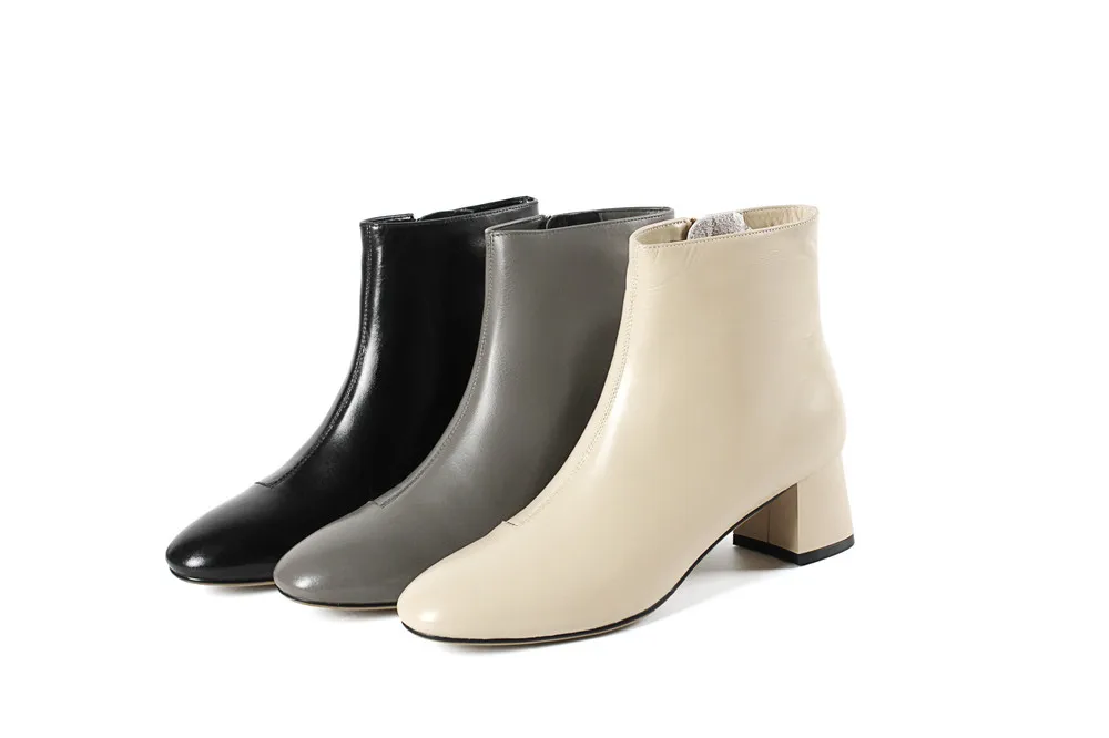 Однотонные ботильоны с круглым носком на толстом каблуке 5 см; женские ботинки на высоком каблуке из натуральной кожи; сексуальные женские сапоги размера плюс; XDD05 muyisxi