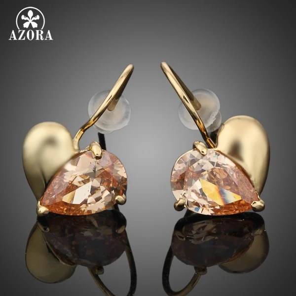 AZORA Gold Color Heart Water Drop Rhinestones Drop Earring for Valentine's Day Gift of Love TE0013
