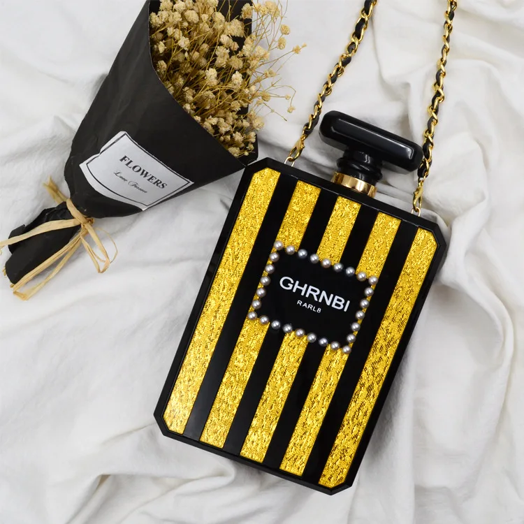 

Summer Women Perfume Bottle Slanting Lady Acrylic Mini Crossbody Bag With Gold Chain Party Evening Shoulder Bags Feminine