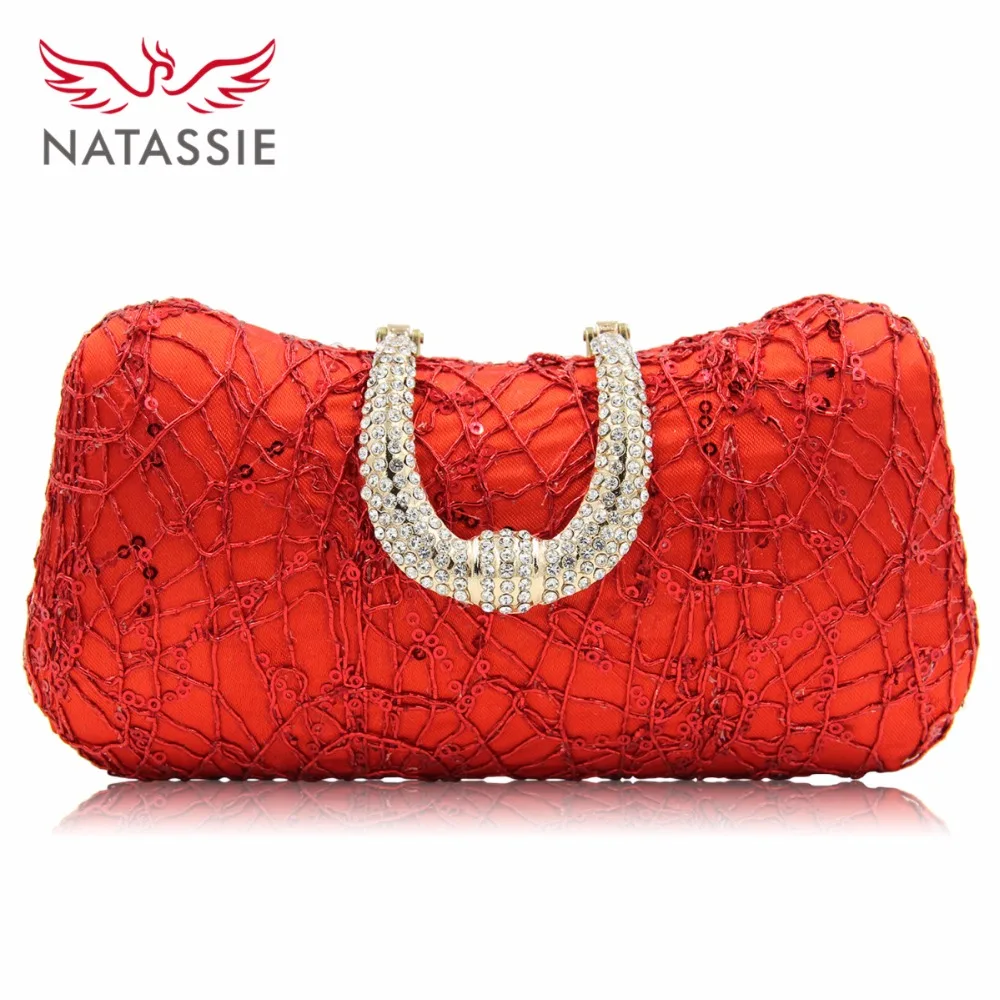 NATASSIE Evening Clutch Bag Female Party Bags Red Women Clutches Gold