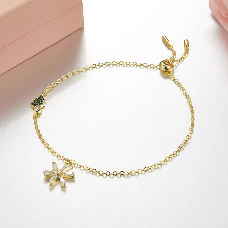 

Fits Monaco Jewelry with Women's Party Gift Jewelry Charm 925 Sterling Silver Micro Inlay Zircon Snowflake Bracelet Fashion