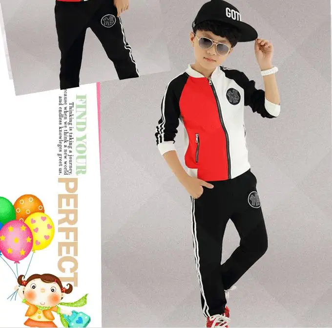 Free shipping boys and girls sports suit long-sleeved Hooded patchwork zipper kids jacket  boys clothes