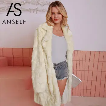 

2020 Winter Coat Women Faux Fur Coat Notched Collar Long Sleeve Outerwear Jacket Open Front Thicken Parka Overcoat Plus Size