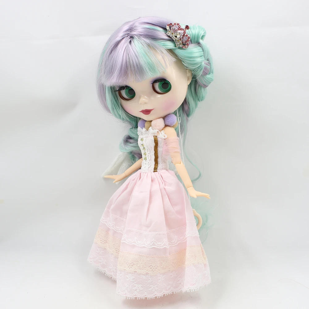 

Nude Blyth bjd 1/6 Doll Purple mix mint long hair with joint body doll toys for chidlren