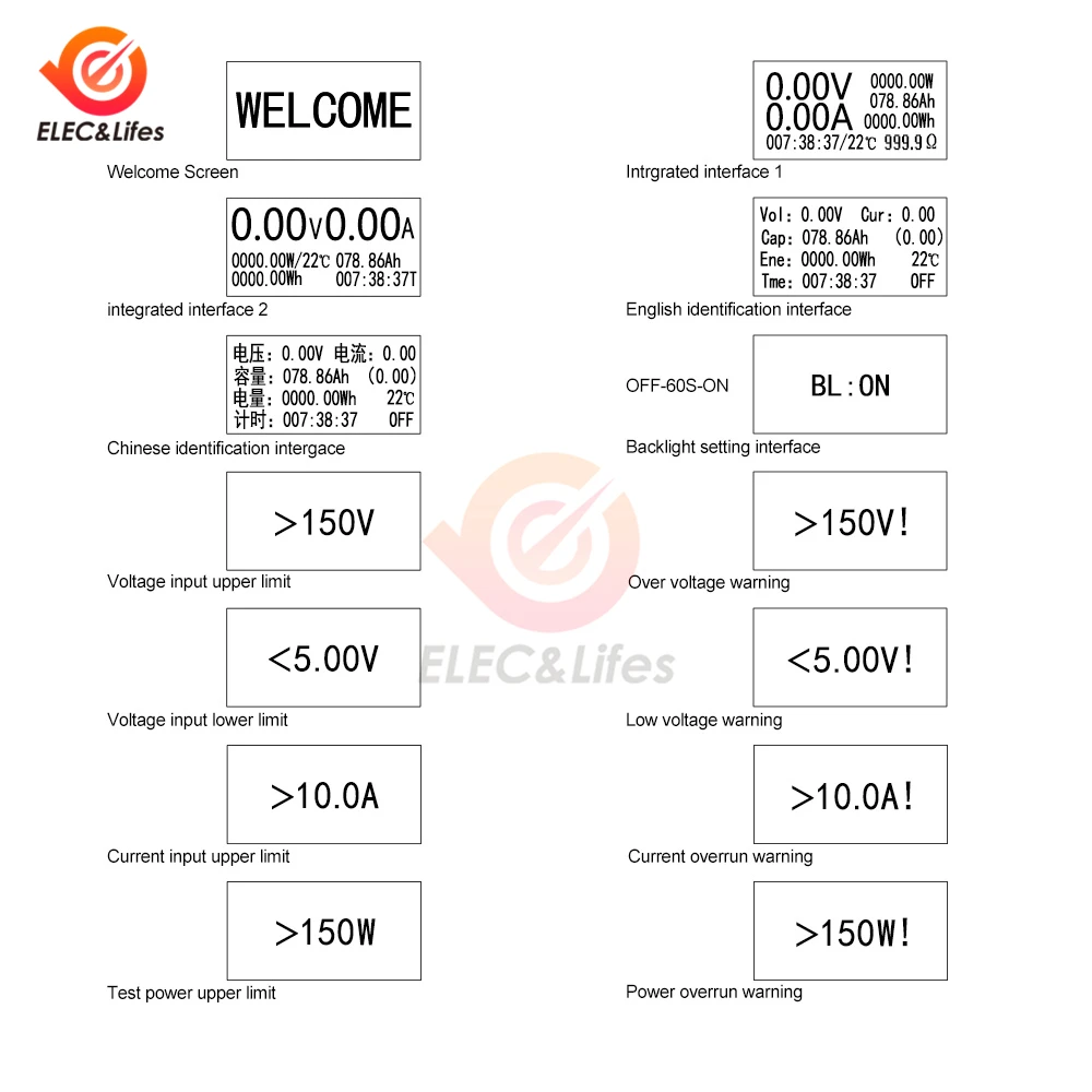 2,2 ''дисплей модуль LCM 150W 10A Регулируемая Постоянный ток Электронные нагрузки Батарея тестер автомобиля 12V свинцово-кислотная литий разрядки Ёмкость метр