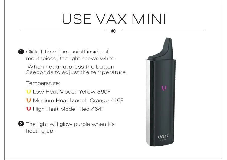 Vax mini dry herb vaporizer 3000mah battery three levels Temperature control herbal vape pen Electronic cigarette vapor kit