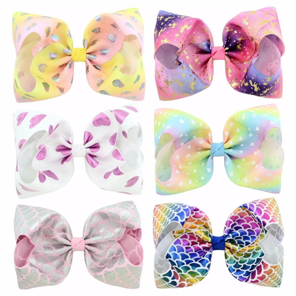 7" Graffiti Ribbon JoJo Bow Hair Clips For Girls Princess Handmade