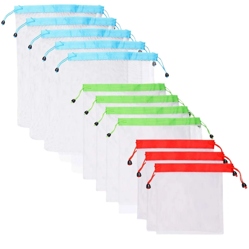 

Reuable Produce Bags 12 Pack, Mesh Shopping Bags See-Through, Lightweight Strength Washable Eco Friendly with Tare Weight on T