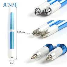 3 головки Применение мануального татуажа бровей, аппарат для татуажа для перманентного макияжа бровей татуировки ручка-держатель игл иглы лезвие синий цветная косметика