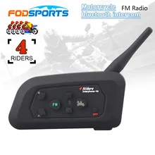 Fodsports V4 мотоциклетный шлем Bluetooth гарнитура Интерком 4 всадника 1200 м беспроводной Intercomunicador BT Interphone FM радио
