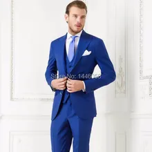 На заказ две кнопки Королевский синий свадебный смокинг с лацканами с острыми углами Жених костюм жениха Мужские(пиджак+ брюки+ жилет) Свадебные костюмы мужские костюмы