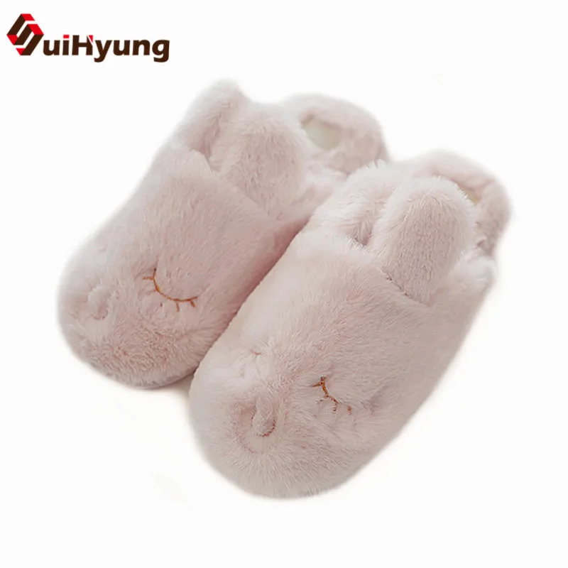 

Suihyung New Plush Slippers Women Winter Warm Flock Indoor Shoes Cute Pink Bunny Design Home Slippers Ladies Bedroom Floor Shoes