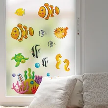 Индивидуальные Мультяшные рыбки без клея Электростатическая стеклянная пленка Балкон Ванная комната стеклянные раздвижные двери матовые наклейки декоративная пленка