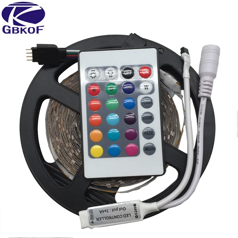 

GBKOF 5M 3528 LED strip light RGB tape diode ribbon 300leds non waterproof with 24 Keys RGB remote controller
