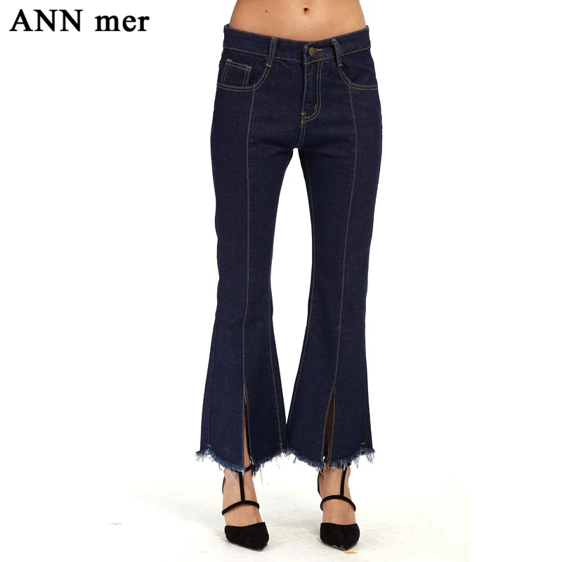 ANN mer Plus Size 5XL Slim Thin Women Denim Flare Pants Vintage Ankle-Length for Female Fashion Solid Ladies Jeans |