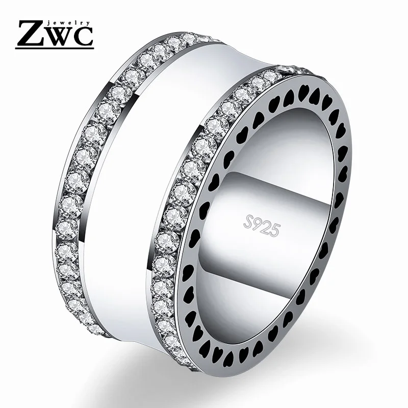 

ZWC Fashion Hot Charm Crystal Wide Band Wedding Rings For Women Girls High Quality Luxury Ring Jewelry Gift Wholesale