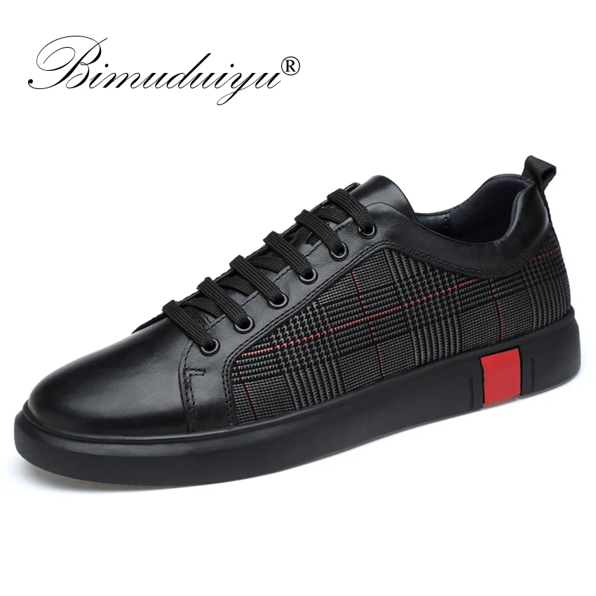 BIMUDUIYU New Men Casual Shoes Genuine Leather Very Comfortable Flats Leather Shoes Non-slip Breathable Fashion Sneakers Size 46