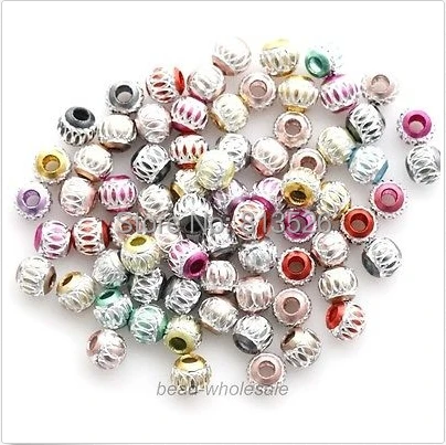 

OMH wholesale 100pcs Mixed Color Aluminium Engraved Loose Bead Spacer Beads 6mm 8mm 10mm