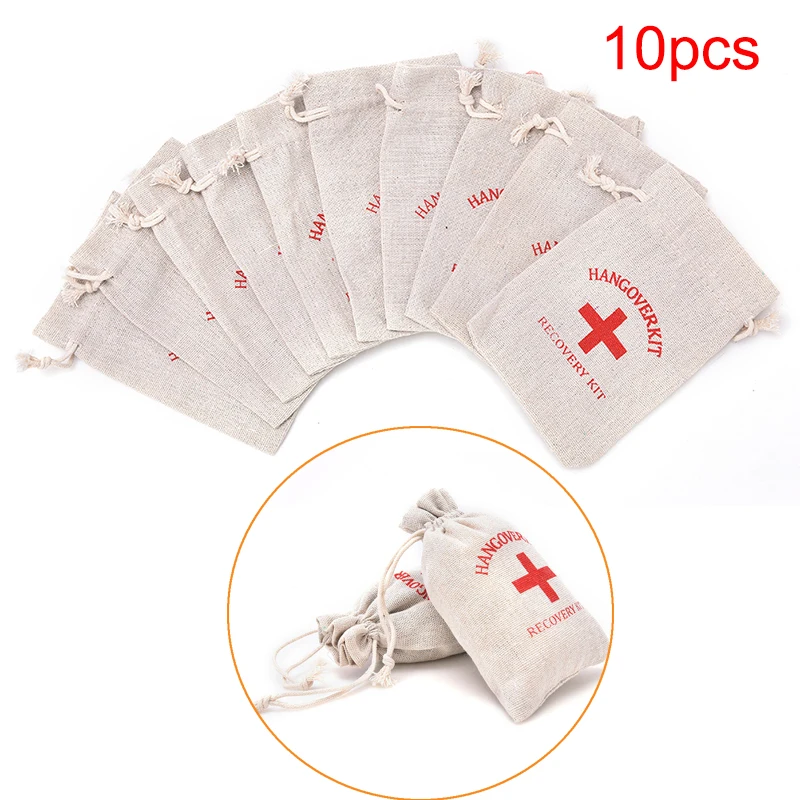 

10pcs personalized Wedding Hangover Kit Cross Cotton Gift Pouch pack of Cotton Linen Packaging Bag