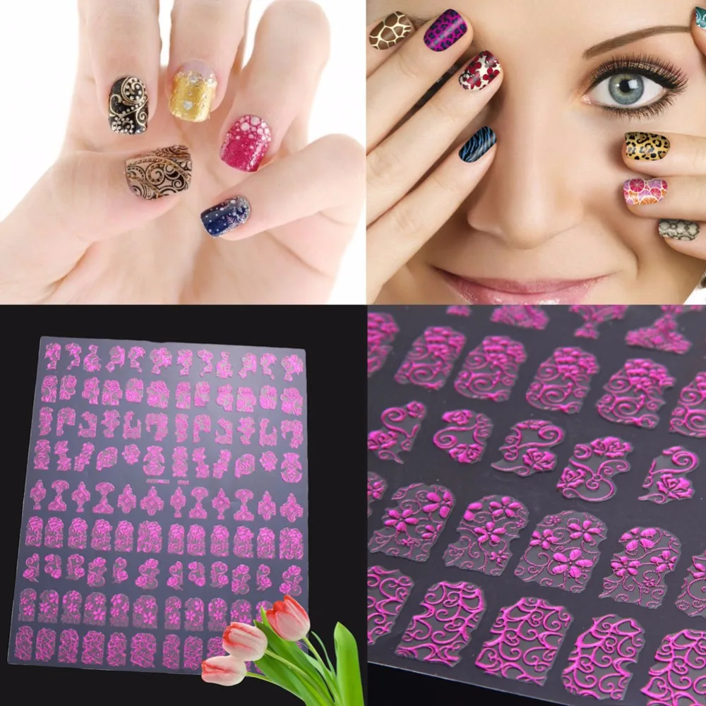 108 шт/лист 3D DIY наклейки для ногтей Золотой Серебряный Розовый цветок дизайн ногтей наклейки Типсы для маникюра