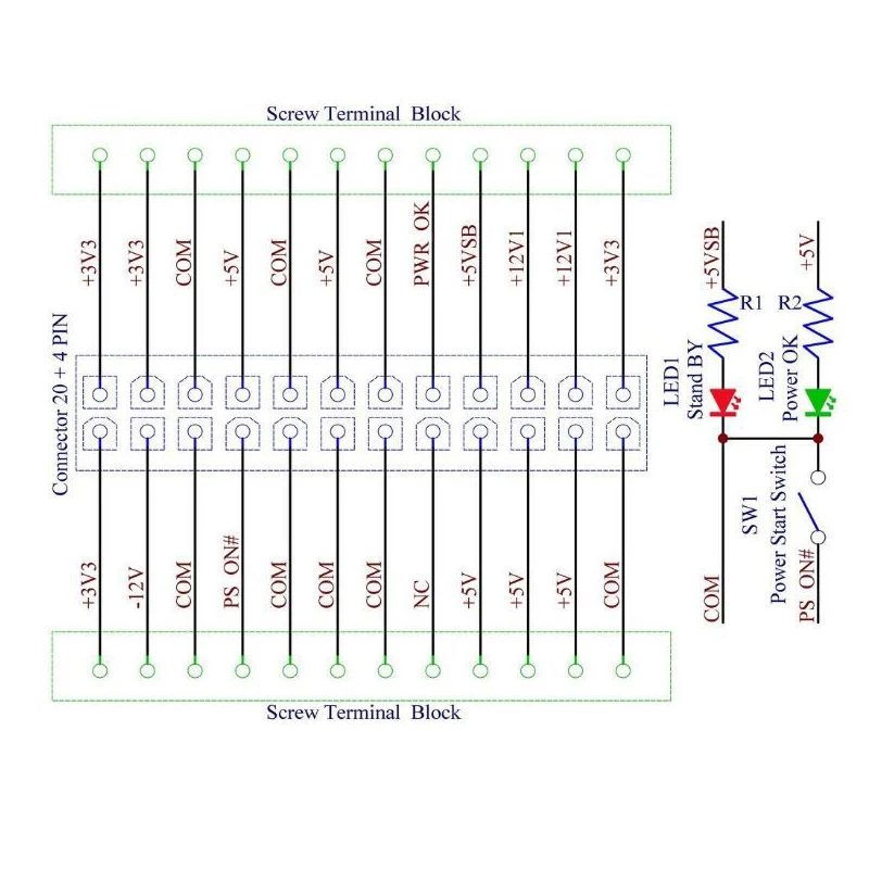 Блок питания ATX 24/20 pin 24Pin к клеммной колодке|atx dc|atx supplyatx 24pin |