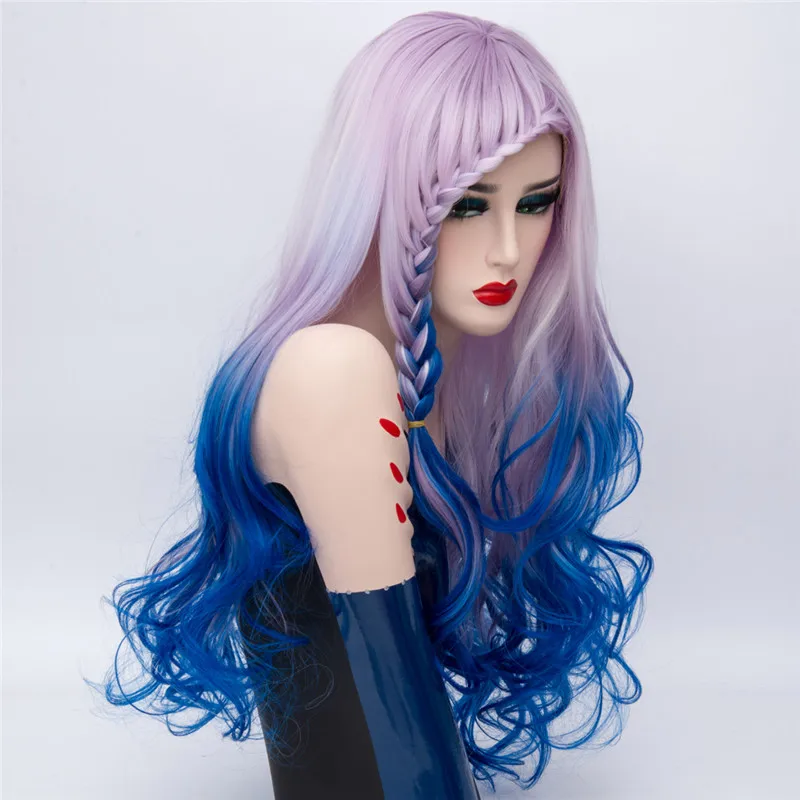 MSI Wigs длинные косы косплей парики для женщин Радужный Омбре плетение синтетический волнистый парик натуральный Фиолетовый Синий Розовый волос