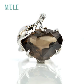 

Natural smoky quarts silver ring, 15mm*18mm special shape, direct factory price and good quality