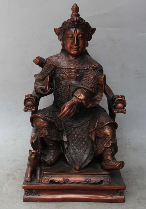 

shitou 002874 13" Chinese Bronze Dragon Warrior Protect 3 Eyes Yang Jian Erlang God Dog Statue