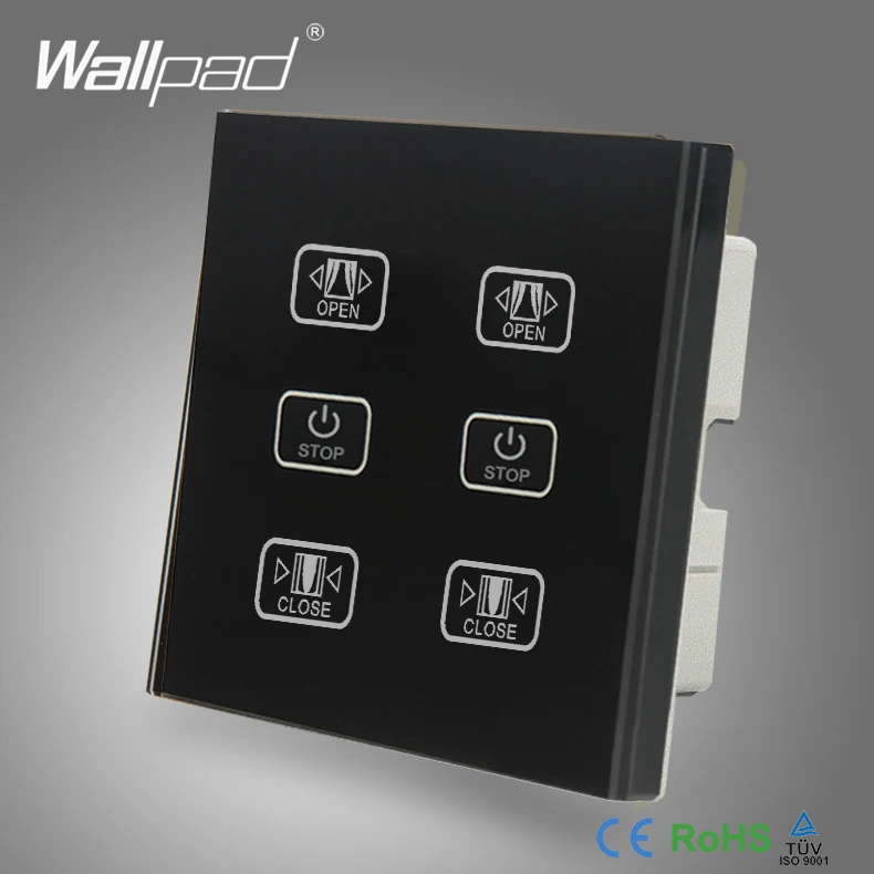 Goedkoop Dubbele Gordijn Schakelaar 110 V 250 V Wallpad Black Touch Glas Panel 6 Knoppen Controle 2 Gordijn Venster Blind Touch Muur Schakelaar