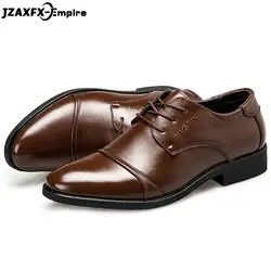 Новые мужские деловые кожаные туфли, свадебные туфли на шнуровке с круглым носком, Мужские модельные туфли наивысшего качества в