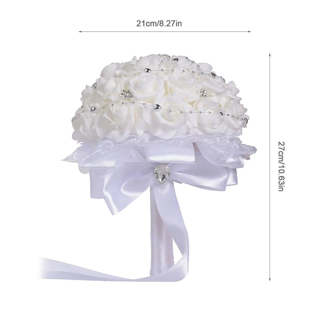 Чистый белый Шелковый Свадебный букет с серебряным камнем чистый цвет белый свадебный цветок бантом холдинг букет моделирования цветок
