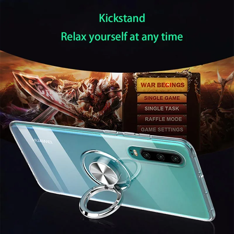 Capa de Silicone Anel de Dedo para Huawei P30 Macio Claro Hold Carro Magnético Telefone Case For Huawei Companheiro 20 Mate20 Nova4 P20 Pro 6 Casos à prova d' água