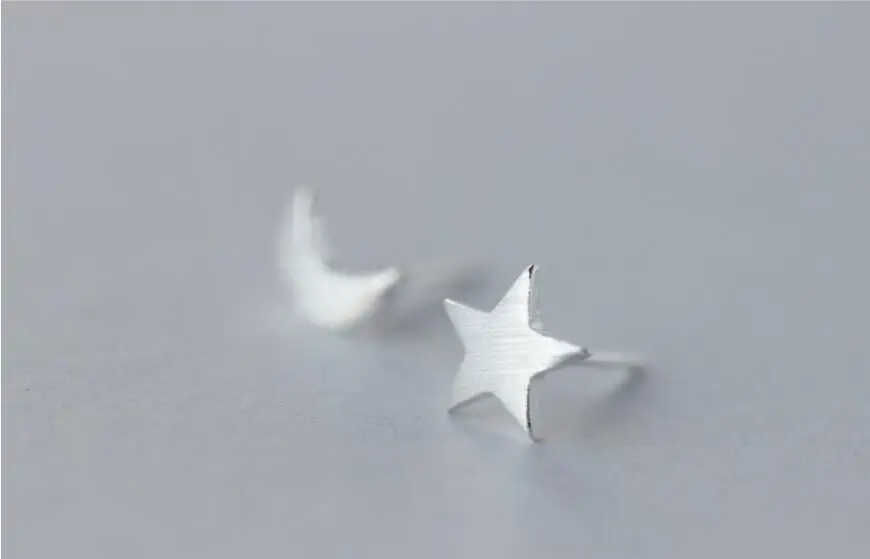 925 пробы серебряные асимметричные серьги-гвоздики в виде звезд и Луны для женщин и девочек, ювелирные изделия для свадебной вечеринки EH882