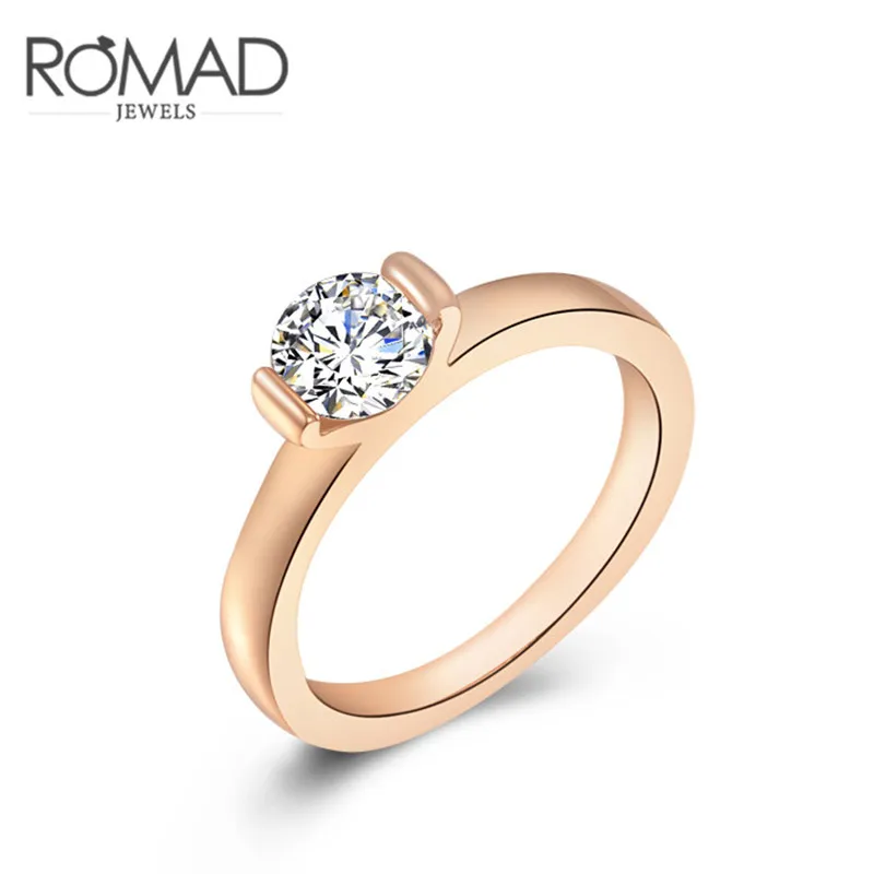 

ROXI ROMAD Brand Fashion Rose Gold Color Rings For Women Zircon Crystal Ring Wedding Party Engagement Environmental Jewelry Gift