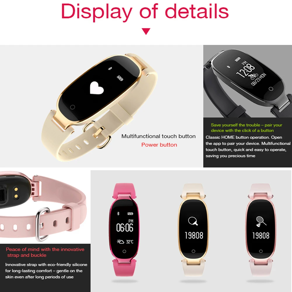 Bluetooth, водонепроницаемые, S3, Смарт-часы, модные, для женщин, девушек, монитор сердечного ритма, фитнес-трекер, умные часы для Android IOS